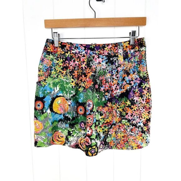 See by Chloe Mini Skirt Size IT 38 US 2 Multicolor Silk Floral Printed Pleated - Picture 1 of 10